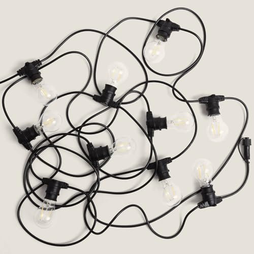 LEDKIA LIGHTING Set Lichterkette Außen IP44 10m Schwarz + 10 LED Glühbirnen Filament B22 2W A60 4000K Neutralweiß