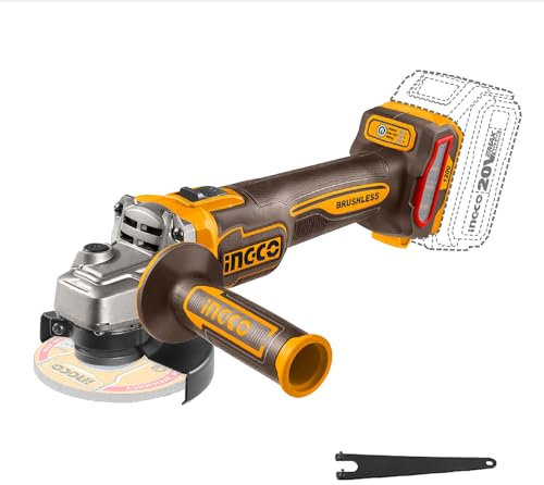 INGCO 20V Cordless Brushless Angle Grinder 125mm (Body Only) 1200W, 3 Variable Speed 9000RPM, M14, Electric Grinder for Cutting, Grinding, Polishing and Sharpening CAGLI221253