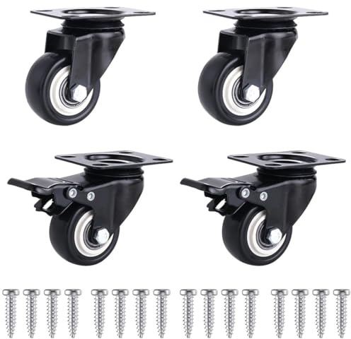 YOYEAH 4er Set Möbelrollen 50mm, Schwerlastrollen mit Bremse, Gummirollen für Möbel, Belastbarkeit 60kg (Pro Rolle) 360° Drehung, mit Schrauben