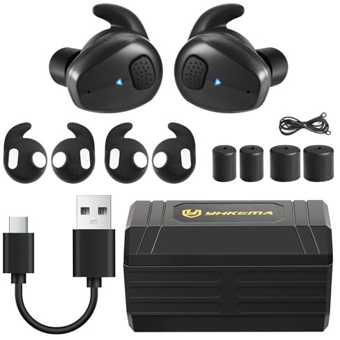 YHKEMA Auricolari elettronici per riprese acustiche, protezione dell'udito NRR 28 dB, Bluetooth 5.3, cancellazione del rumore e amplificazione del suono, custodia ricaricabile per caccia e raggio