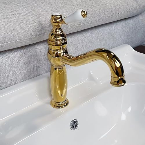 ASerZenith Messing Wasserhahn Vintage Toilette Badezimmer Theke Unter Waschbecken Heiß und Kalt Mischbatterie, Titan Gold(Titanium Gold)