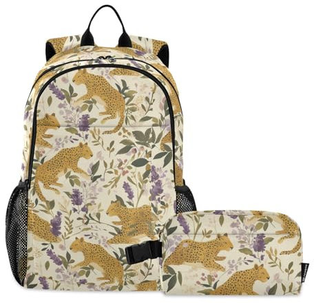 miaozhen Mochila de leopardo de la selva con lonchera para niños, bolsas de libros para niños con bolsa de almuerzo, bolsa escolar y lonchera para niños de 10 a 12 años, Animal Jungle Leopard, 1 size,