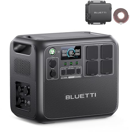 BLUETI AC200L Station Électrique Portable avec Charger 1, 2000W Batterie LFP de Secours, Chargeur d'Alternateur 560W, Chargeur CC-CC Rapide, Charge Complète en 3,6 H via Voiture pour Camping, Voyages