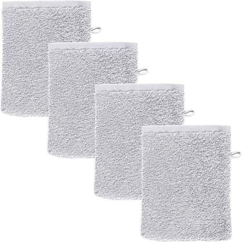 REDBEST Waschhandschuh Oceanside 4er-Pack Leichtfrottier Silber Größe 16x21 cm