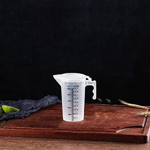 Transparent Plastic Measuring Jug with Lid,100ml-1000ml Kitchen & Lab Scale Cup with Handle for Baking, Coffee, Drinks | Clear ML/Oz Markings(250ML)