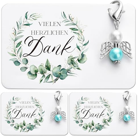 BOFUNX 3 Set Schutzengel Schlüsselanhänger Danke Geschenkkarte mit Organzasäckchen - Schutzengel Vielen Dank Geschenk Kommunion Taufe Hochzeit Klein Geschenk