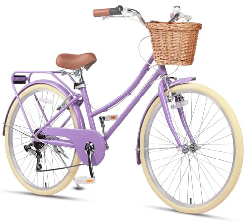 Glerc Missy 20-26 Zoll Mädchen Cruiser Hybrid 6-Gang City Fahrrad für Jugend Mädchen über 8 Jahre alt mit Weidenkorb & Leichtgewicht, Mehrere Farben