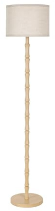 LuminexDesigns Boho Stehlampe aus Eiche Holz mit Beige Stoffschirm | Skandinavisch Stehleuchte, Vintage Rustikal, Fußschalter, 167cm Hoch, E27-Fassung, für Wohnzimmer Schlafzimmer WOVI FL09
