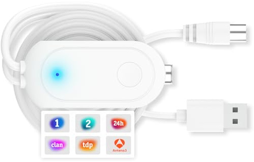 Amplificador de Señal Antena TV – Booster DVB-T/T2 HD 4K – Alimentación por USB 1m + Cable Coaxial 0.3m – Compatible con Antenas de TV Interior y Exterior