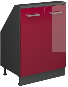 Vicco Mobile cucina sottotetto R-Line, Rosso lucido/antracite, 60 cm con 2 porte
