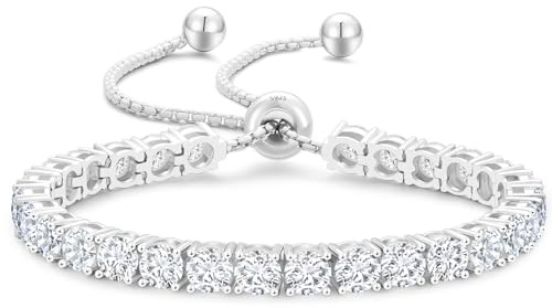 KRKC&CO Tennisarmband Silber 925 | Verstellbarer Länge Silberarmband Damen mit Weißgold Beschichtung 4 mm Hypoallergen Cubic Zirkonia Geburtstagsgeschenk mit Luxusbox für Sie