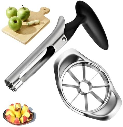 Apple Corer and Slicer Set, Stainless Steel Apple Core Remover Tool with Peeler, Efficient Kitchen Gadget for Quick Fruit Preparation, Includes Corer and Slicer
