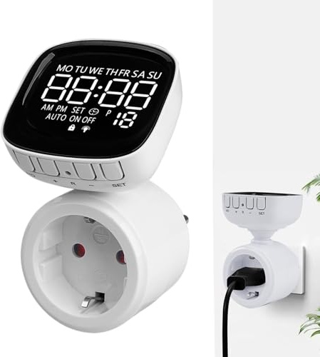 Yuemeuy Minuterie pour Prise,Fiche Rotative Programmable à 360 Degrés,Prise À Minuterie Numérique - pour Aquarium Lampe Intérieure Cuisine Maison Piscine Jardin Extérieur Vacances