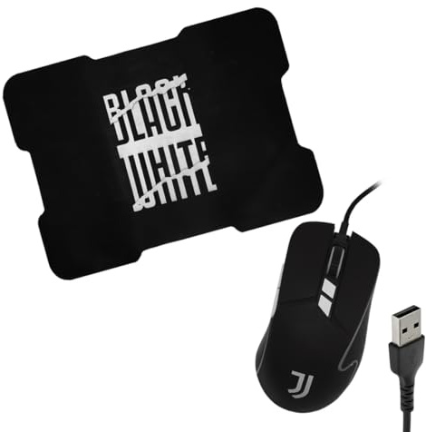 TECHMADE Juventus Mouse USB con Filo + Mousepad Gaming Bianco/Nero – Combo Ufficiale PC e Laptop, Sensore Ottico ad Alta Precisione, Tappetino Antiscivolo