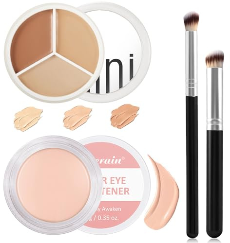 Correttore 3 in 1 (6.5g)+Correttori Occhiaie (10g)con 2 Pennelli Correttori | Palette Correttore 3 in 1,Copriocchiaie Concealer,per Occhiaie e Macchie