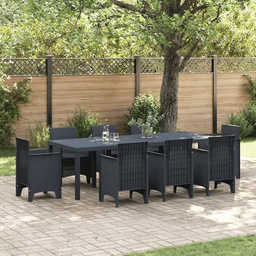 SKTQYQO Gartentisch Anthrazit 250 x 100 x 73 cm aus synthetischem Polyrattan, großer rechteckiger Terrassentisch für 10 Personen, wetterfest und leicht zu reinigen, ideal