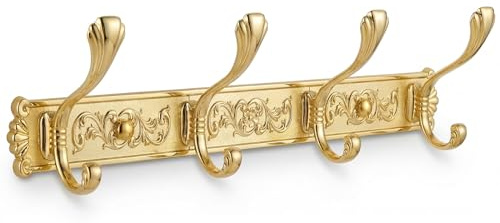 2 Stück Garderobenhaken Wand 4 Haken Space Aluminium Vintage Kleiderhaken | Antikes Messing-Finish mit Floralen Details, für Schlüssel Handtücher und Hüte, für Küche Bad Flur und Eingangsbereich
