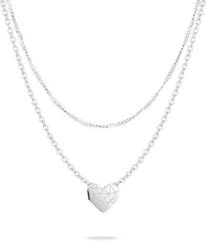 LIEBESKIND BERLIN Damen Halskette – Kette aus Edelstahl mit Broken Heart Motiv - Herz Anhänger, Layer Halskette – Eleganter Schmuck für jeden Anlass und das perfekte Geschenk