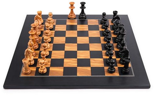 Sqaure - Premium Schachspiel Set aus Holz - Schwarze Olive 40 Exklusive Box - Schachbrett und Schachfiguren - Schach aus Geschenk