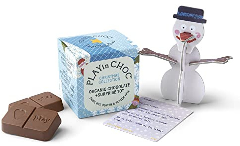 PLAYin CHOC ToyChoc Box, Organic Chocolate Gift Box for Kids With Surprise 3D Puzzle Toy, Gluten, Nut & Dairy Free Chocolate, Award Winning Vegan UK Chocolatier - Christmas