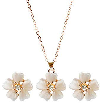YAZILIND Frauen Metall Legierung Anhänger Elegante Frühlingsblume Zirkonia Baumeln Halskette Ohrringe Schmuck-Set für Muttertag