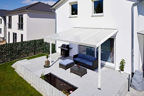 Gutta Terrassendach Premium | Tiefe 4060 mm | Weiß | Verschiedene Größen & Eindeckungen (Acryl Stegplatten 16 mm klima blue, 4102 x 4060 mm)