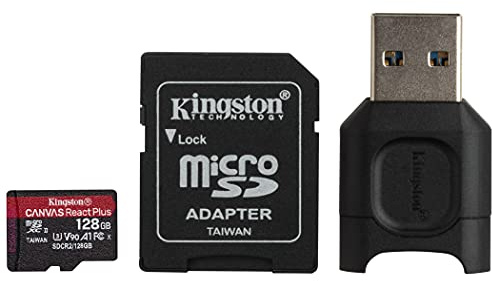 Kingston MLPMR2/128GB microSD Karten (128GB microSDXC React Plus SDCR2 Mit SD Adapter + MLPM Kartenlesegeräte)