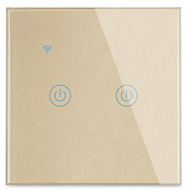 Yagusmart WiFi Smart Wall Light Switch, No Neutral Wire Required, No Hub Required, Compatible with Alexa and Google Home, APP Remote Control, Timing Function, Voice Control(2 gang-gold)