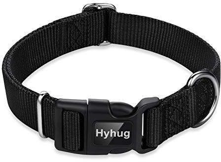 Hyhug Design Classic Basic Nylon Dog Collar, Can Install Dog Tag (Large, Black)