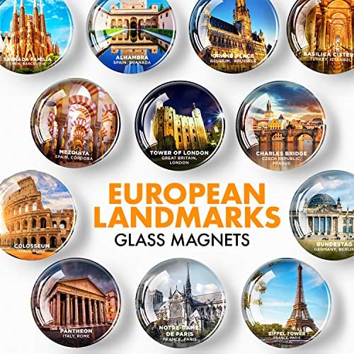 Fridge Magnets Cute Cities – Glass Decorative Magnets for Fridge – Succulent Refrigerator Magnets for Whiteboard, Kitchen and Office – Funny Inspirational Locker Magnets for Boys and Girls – 12 PCs