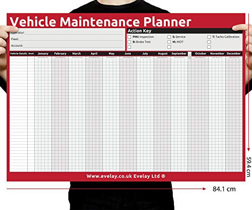 Evelay A1 Wandplaner für LKW, PSV, TÜV, Fahrzeugwartung, Größenplanungen, gerollt oder gefaltet (84,1 x 59,4 cm), undatiert (A1 LKW gefaltet)