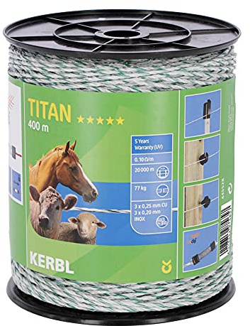 Kerbl 445528 Titan Weidezaunlitze, Weiß/Grün, 400m Länge, 77kg Bruchlast, 12 Stück