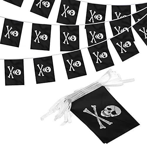 Anley Pirate Flag Jolly Roger String Flag - For Party Decorations, Bars, Sports Clubs, School Festivals, Celebrations - 33 Feet 32 Flags