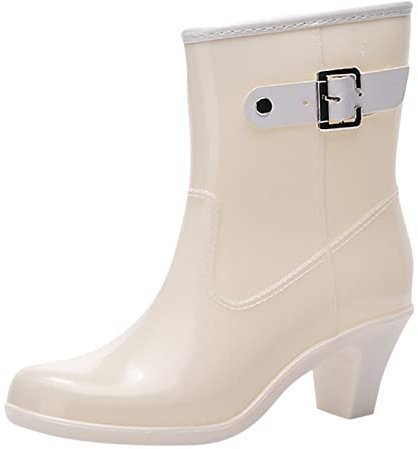 Xmiral Damen Regenstiefel Mit Hohem Absatz Nahtfarbe Mittelrohr Wasserschuhe Gummistiefel Mit Seitlicher Schnalle