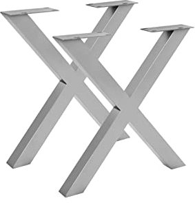 SAM Tischgestell in X-Form, 2er Set, Roheisen lackiert, Silber, X-Gestell aus Metall für Holztische, 70 x 10 x 74 cm, Gestell für DIY-Projekte