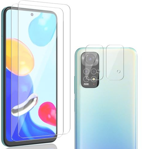 AnnhanT Protector Pantalla para Xiaomi Redmi Note 11 6.43, Cristal Templado 2 Piezas y Protector de Lente de cámara 2 Piezas - 9H Dureza Antiarañazos, Antihuellas, Sin Burbujas