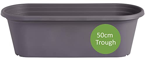 Clever Pots Jardiniere Plastique, Bac a Fleurs Rectangulaire 50cm, Jardinières Extérieures et Interieures avec Drainage pour Fleurs et Plantes, Balcon, Serre, Jardin, Veranda, Patio - Gris Ardoise
