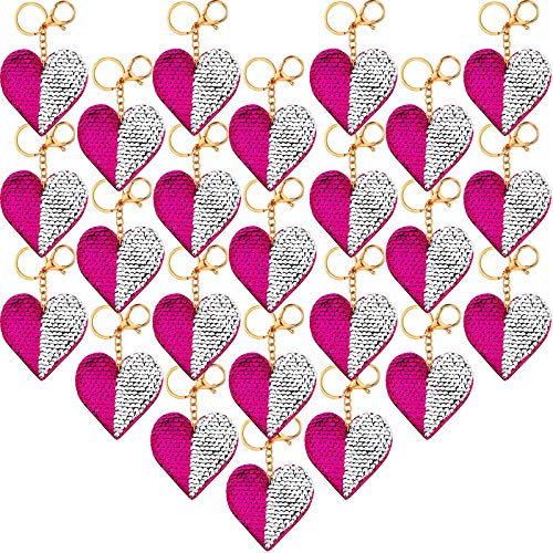YATEICBC 24 Pezzi Portachiavi Paillettes a Cuore di Valentine Portachiavi Glitter Portachiavi a Forma di Cuore a Doppia Faccia Bomboniere per Feste Accessori per Zaini (Rosa Rossa)