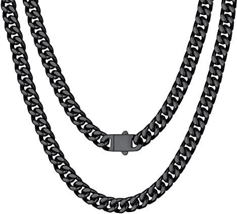 Bestyle Panzerkette Herren Schwarz 7mm Kubanische Gliederkette Edelstahl Hip Hop Halskette Jungen Teenager Rapper Schmuck Kettenlänge 55cm