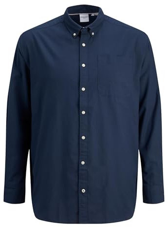 JACK & JONES Camisa de Hombre Talla Grande Color Liso básica Manga Larga Business JJEOXFORD, Color:Azul Oscuro, Talla:XXL