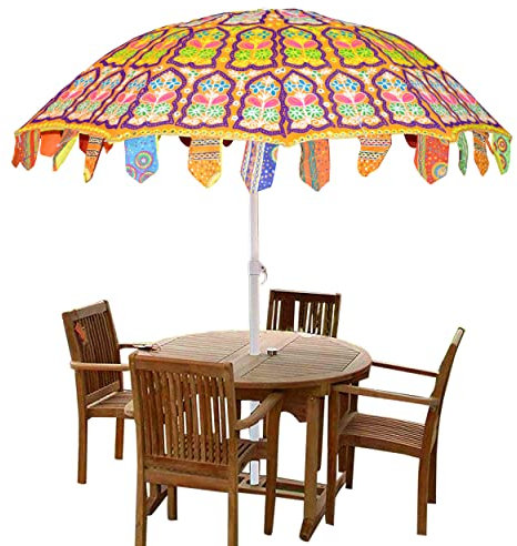 Marusthali Indian Garden Parasols, Parasol Sun Shade Patio Hanging Umbrella Patio Parasol Umbrella Small Parasol for Beach Pool Patio Round Umbrellas Diameter: 228 cm