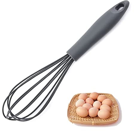 Silicone Whisk, Heat Resistant Kitchen Whisks for Non-Stick Cookware, for Blending, Whisking, Beating, Frothing & Stirring, Can be Suspended, Saving Space (Grey)