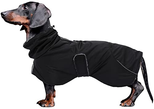 Morezi Warmer Hundemantel Dackel, Wasserdicht Hunde Winterjacken | Warmer Wintermantel Dackel Hunde mit Fleece Futter, Verstellbaren Hundejacken mit Leinenloch, Reflektiert-Schwarz-XS