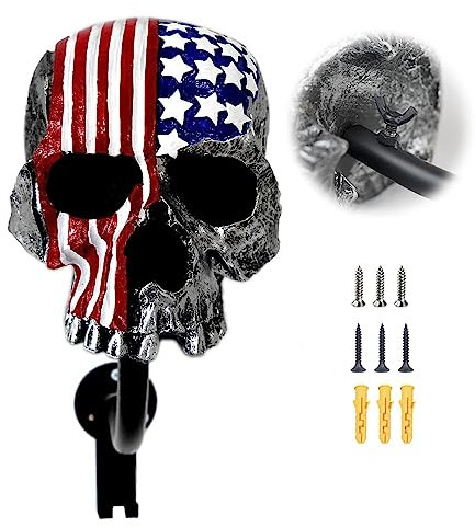 Tooyuart Support mural pour casque de moto - Motif tête de mort - Avec 2 crochets - Pour manteaux, casquettes, balles de baseball et casque de rugby