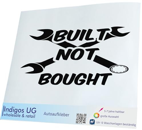 INDIGOS UG Auto Aufkleber Built not Bought! Workshop Do it Yourself - 300x142mm schwarz - Selbstklebender Sticker für Auto, Fenster, Bus oder LKW - Tuning