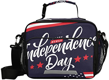 Wudan 4th July Independence Day Star Bleu Bento Isotherme Lunch Box Bag pour filles et garçons Lunch Bag Hot Food or Cooler Picnic School Kids Tiffin