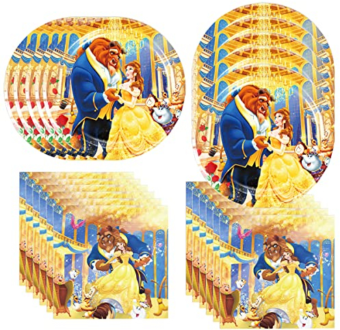 DoMiDoLa 40pcs Beauty and the Beast Party Supplies include 20 plates, 20 napkins for the Beauty and the Beast birthday party decoration