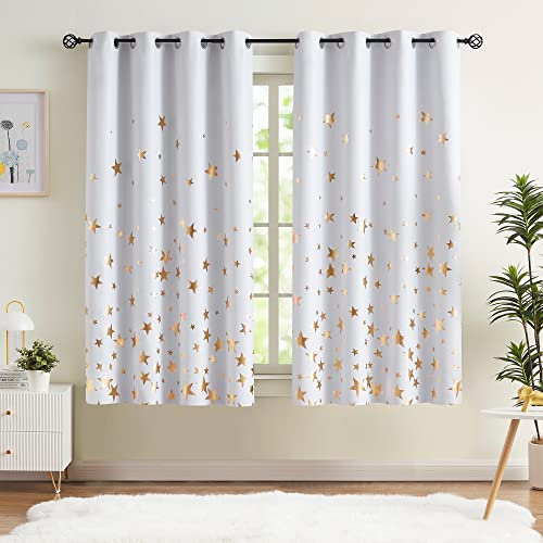 Verdunkelungsvorhänge für Schlafzimmer, wärmeisolierte Folie, Sterne, Kindervorhänge für Jungenzimmer, mit Ösen, Fensterbehandlung, 2 Paneele, Vorhänge für Kinderzimmer (127 x 160 cm (B x L),