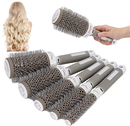 5 Pcs Rundbürsten Set, Wärmeleitungs-Haarbürsten-Kamm-Friseurwerkzeug-Set Zum Föhnen, Locken
