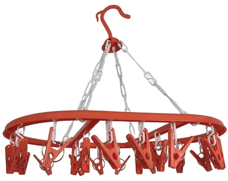 xtralotz Sock Hanger for Washing Line with 20 Pegs Clothes Drying Airer Rack Indoor Outdoor Dryer for Socks Underwear Baby Wear Hats Gloves (Orange, 1)